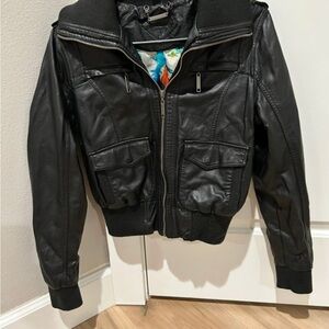 Black faux Leather Bomber Jacket